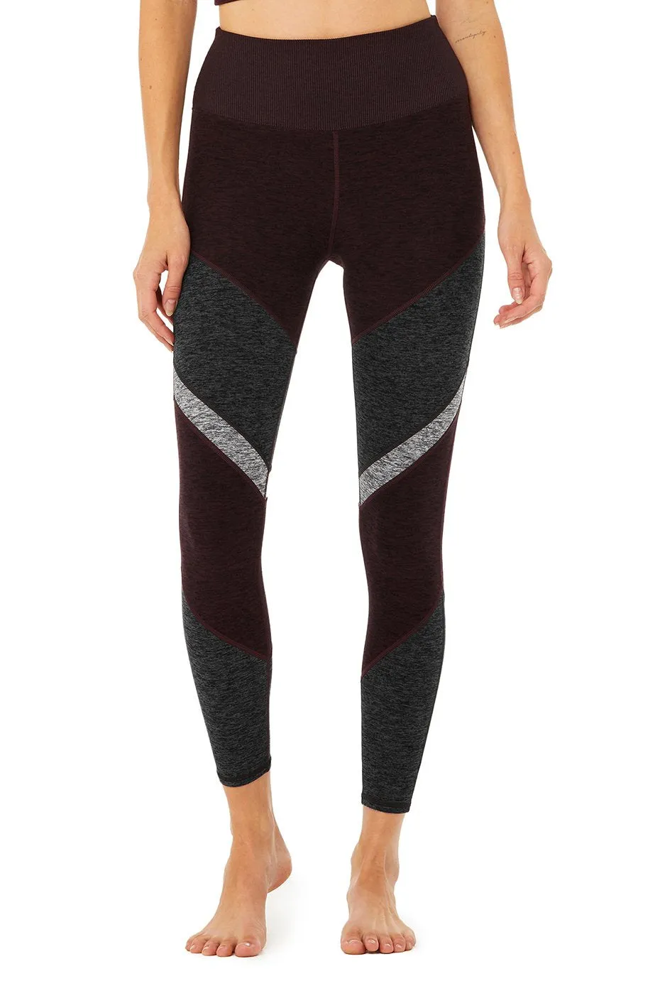 7/8 High-Waist Alosoft Sheila Legging - Oxblood Heather/Dark Heather Grey/Dove Grey Heather