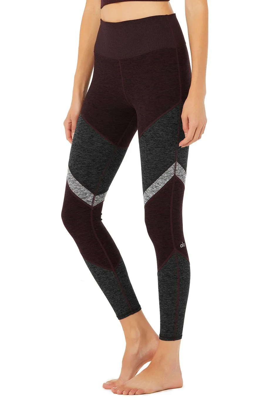 7/8 High-Waist Alosoft Sheila Legging - Oxblood Heather/Dark Heather Grey/Dove Grey Heather