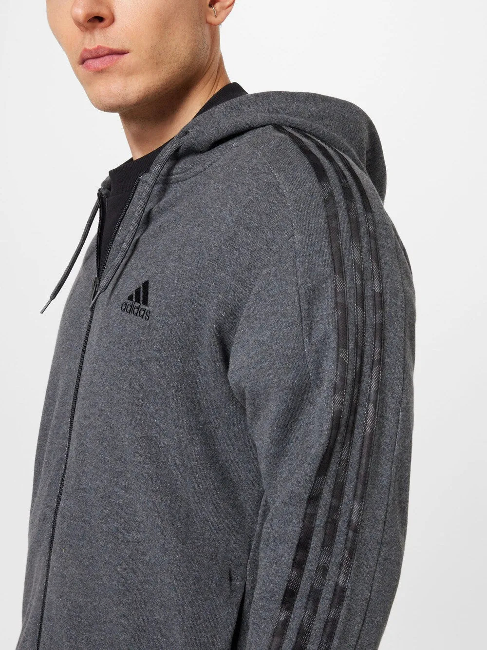 Adidas Essentials French Terry 3-Stripes Sports Sweatshirt, Anthracite/Dark Gray