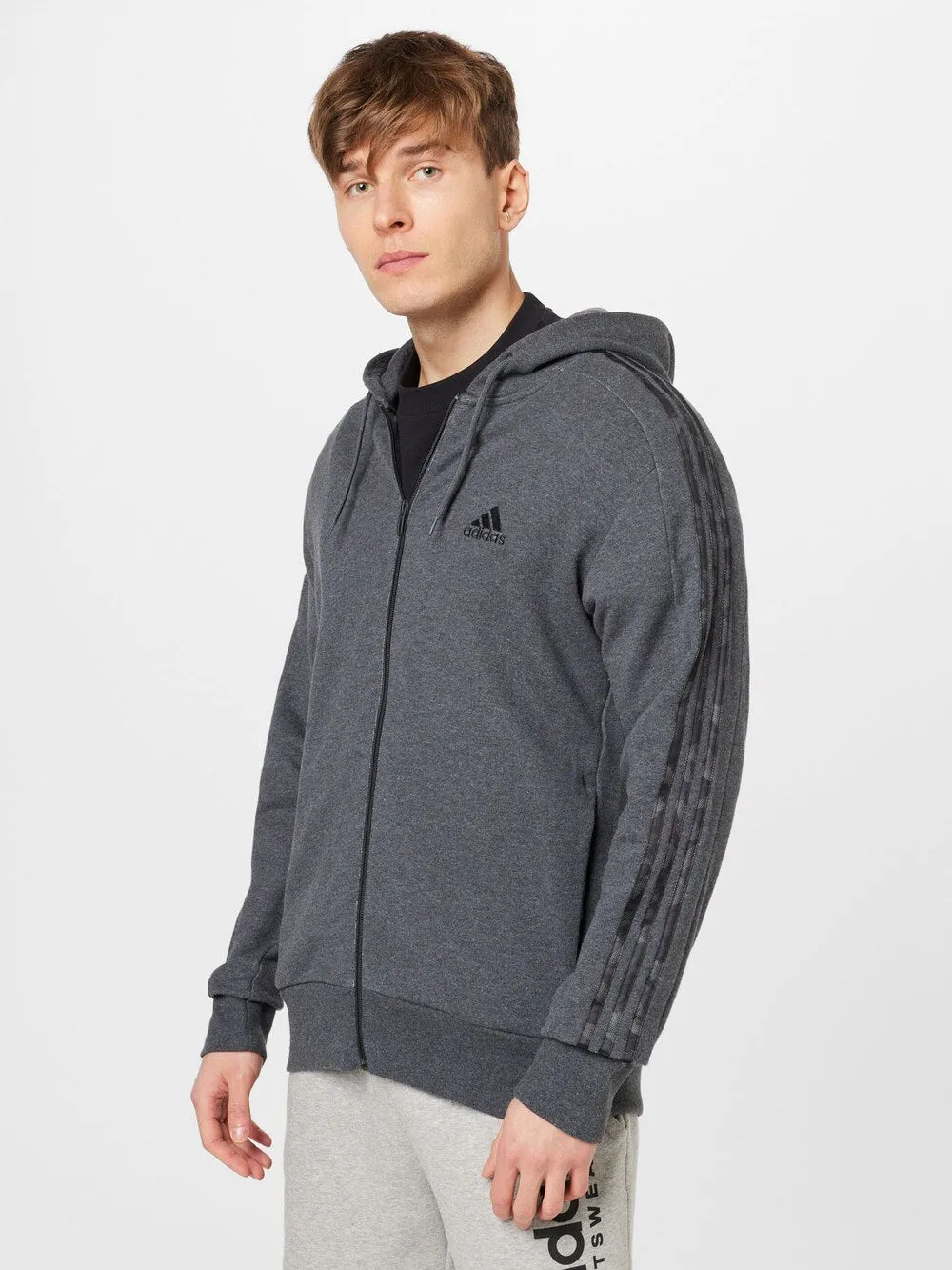 Adidas Essentials French Terry 3-Stripes Sports Sweatshirt, Anthracite/Dark Gray