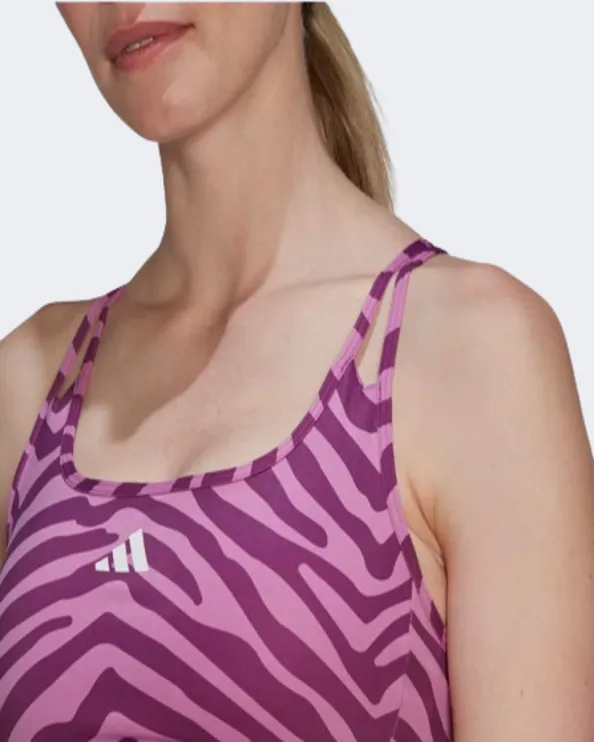 Adidas Hyperglam Techfit Medium-Support Zebra Women Training Bra Purple Ib3619