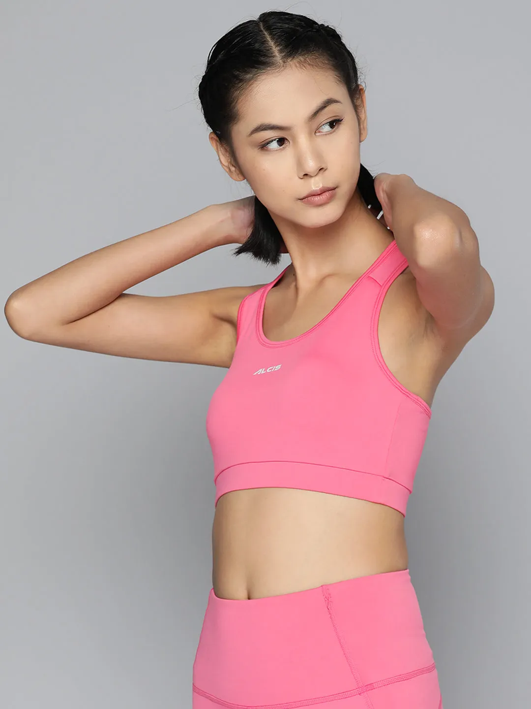 Alcis Pink Solid Drytech  Sports Bra