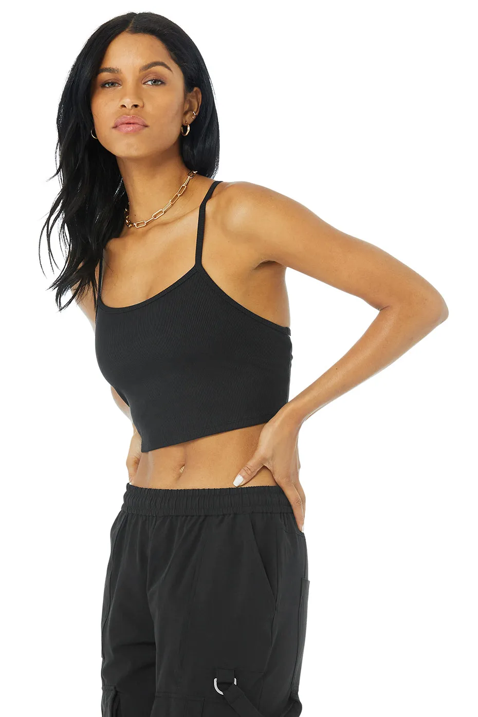 Alosoft Ribbed Crop Calm Tank - Black