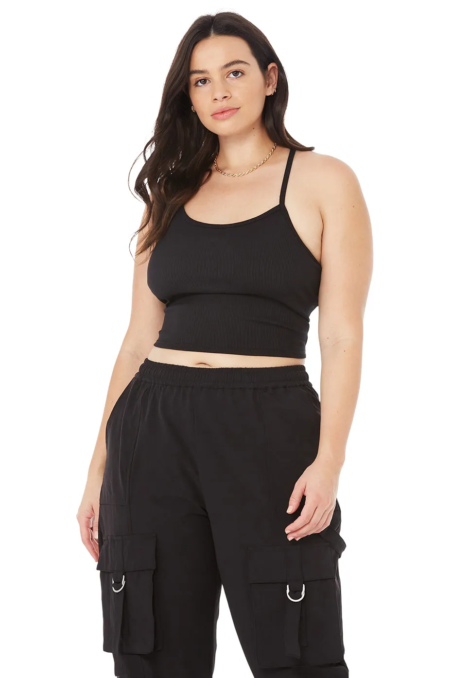 Alosoft Ribbed Crop Calm Tank - Black