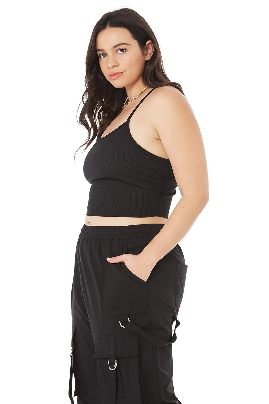 Alosoft Ribbed Crop Calm Tank - Black