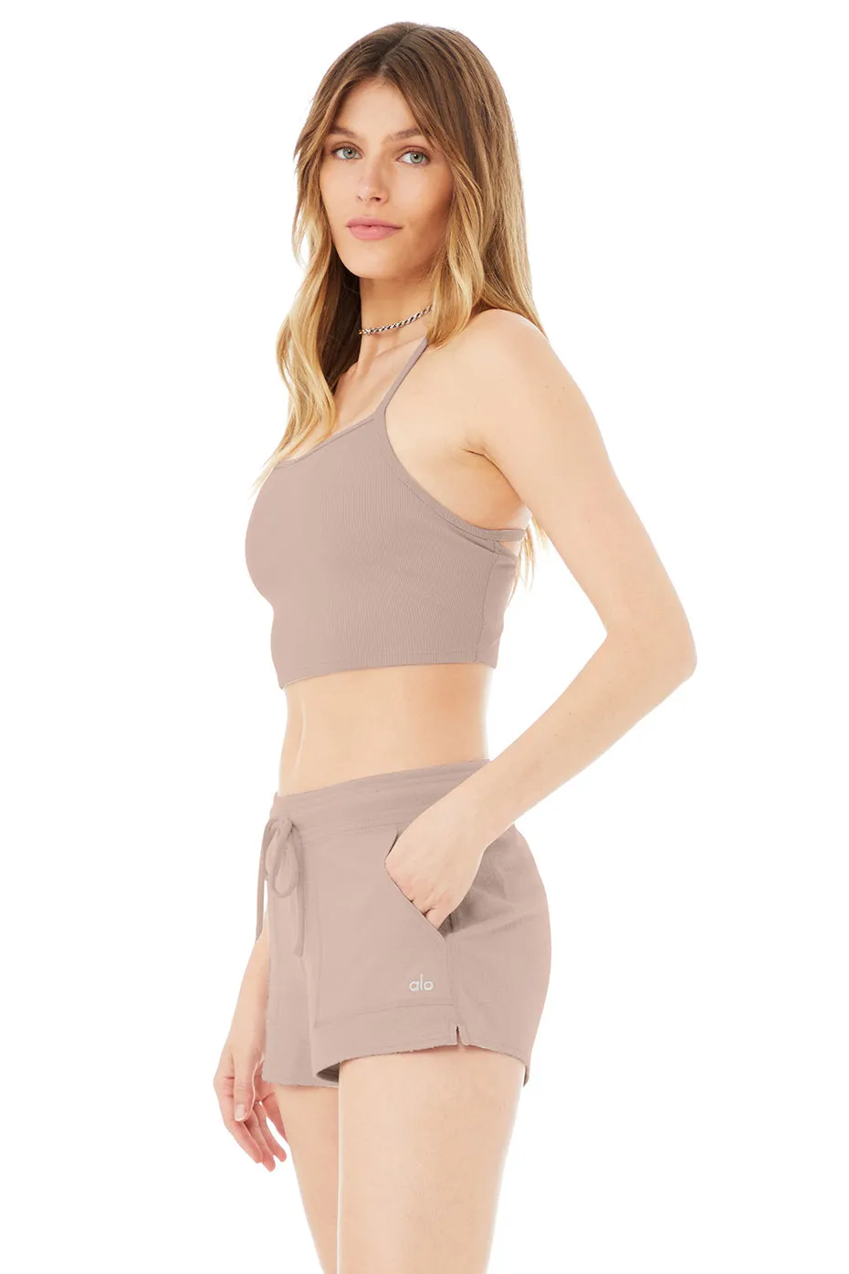 Alosoft Ribbed Crop Calm Tank - Dusty Pink