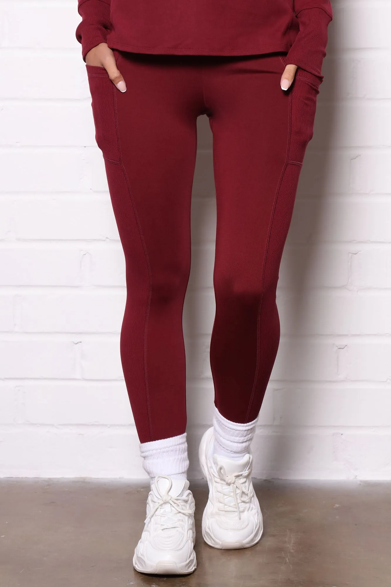 Back To Business Active Ribbed Legging - Wine