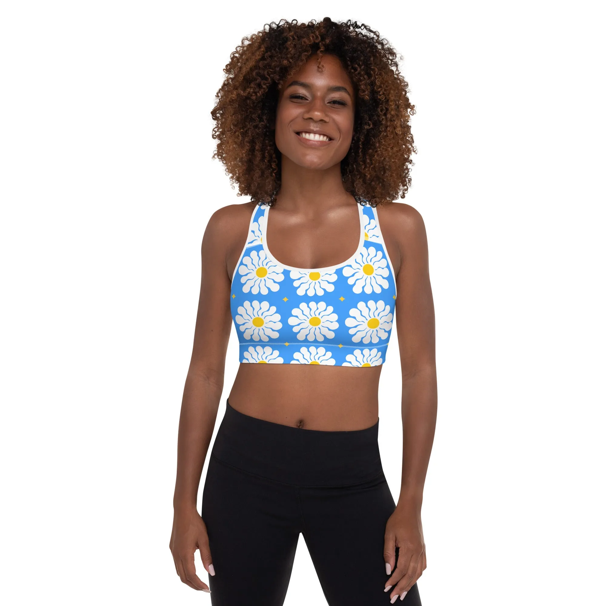 Blue Sunflower Padded Sports Bra