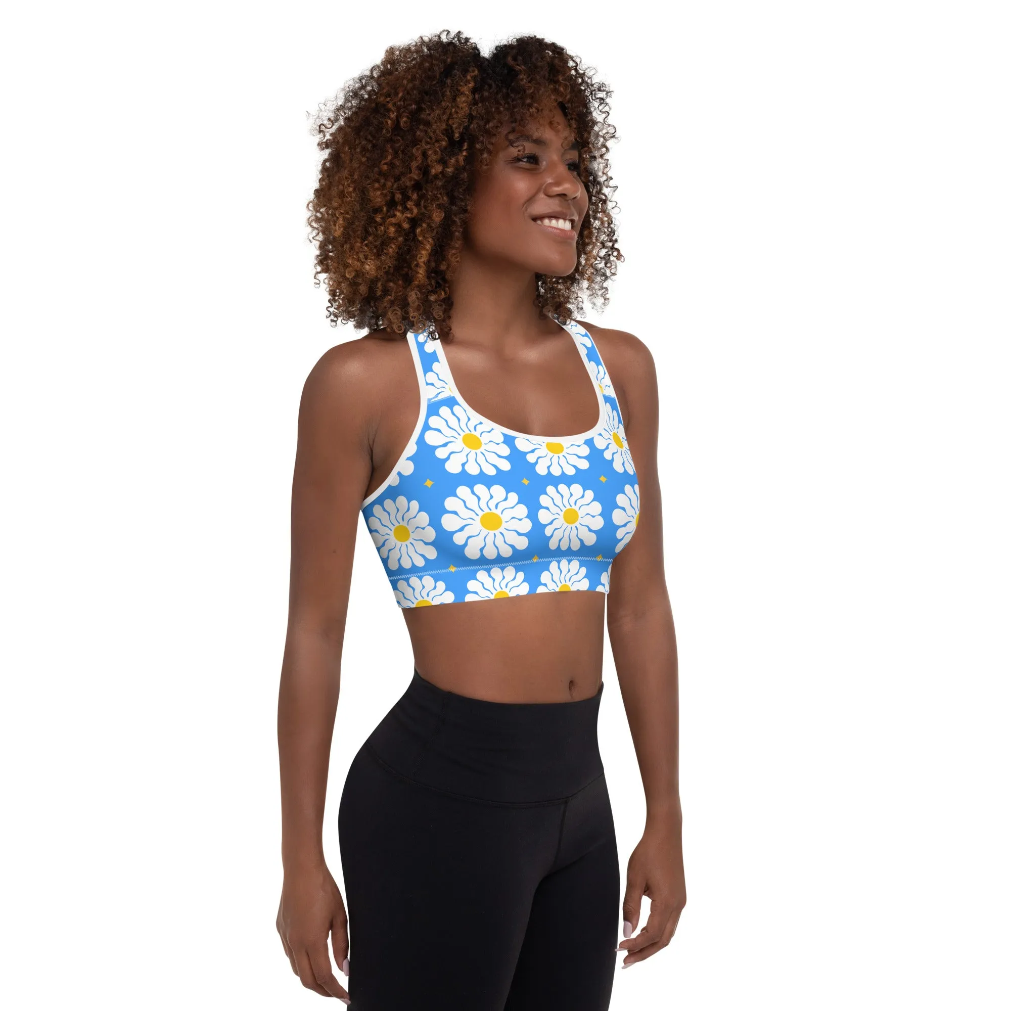 Blue Sunflower Padded Sports Bra