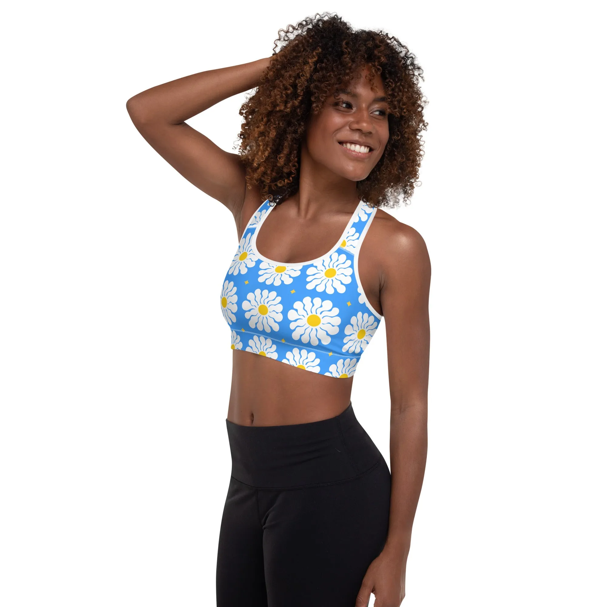 Blue Sunflower Padded Sports Bra