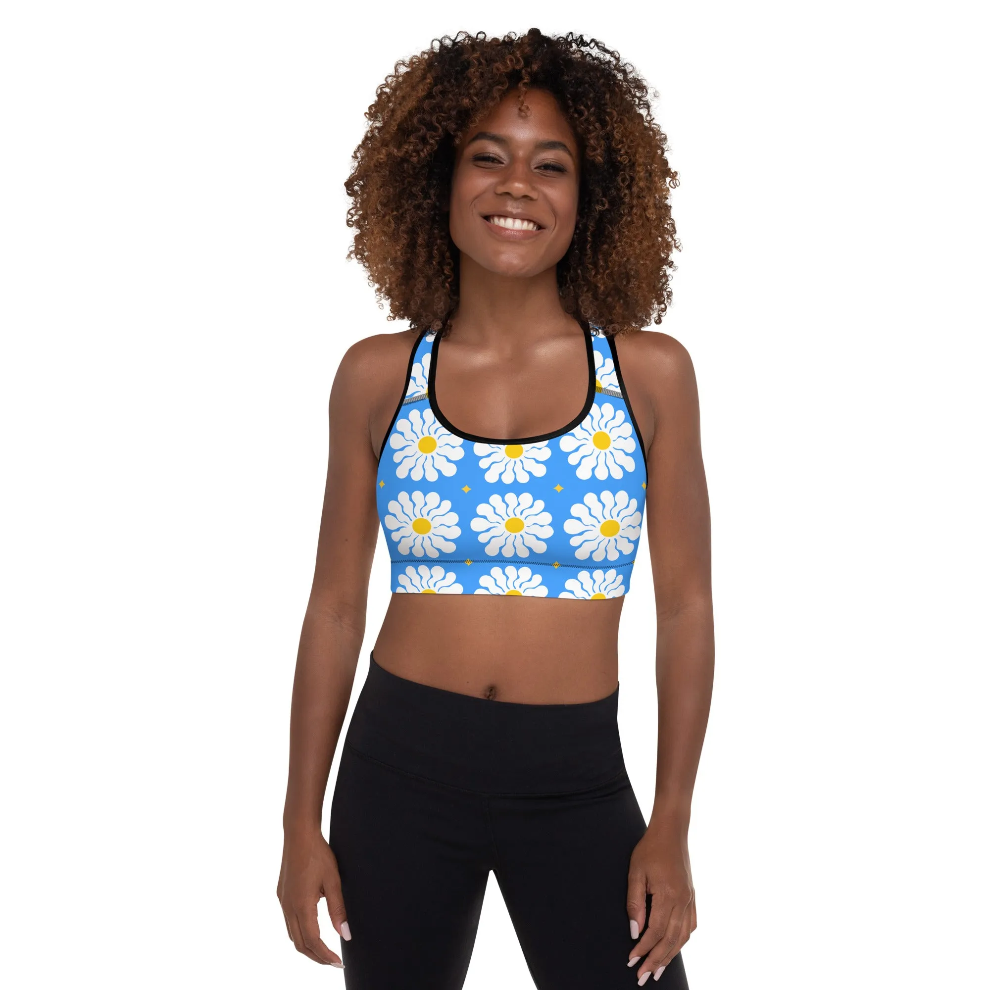 Blue Sunflower Padded Sports Bra