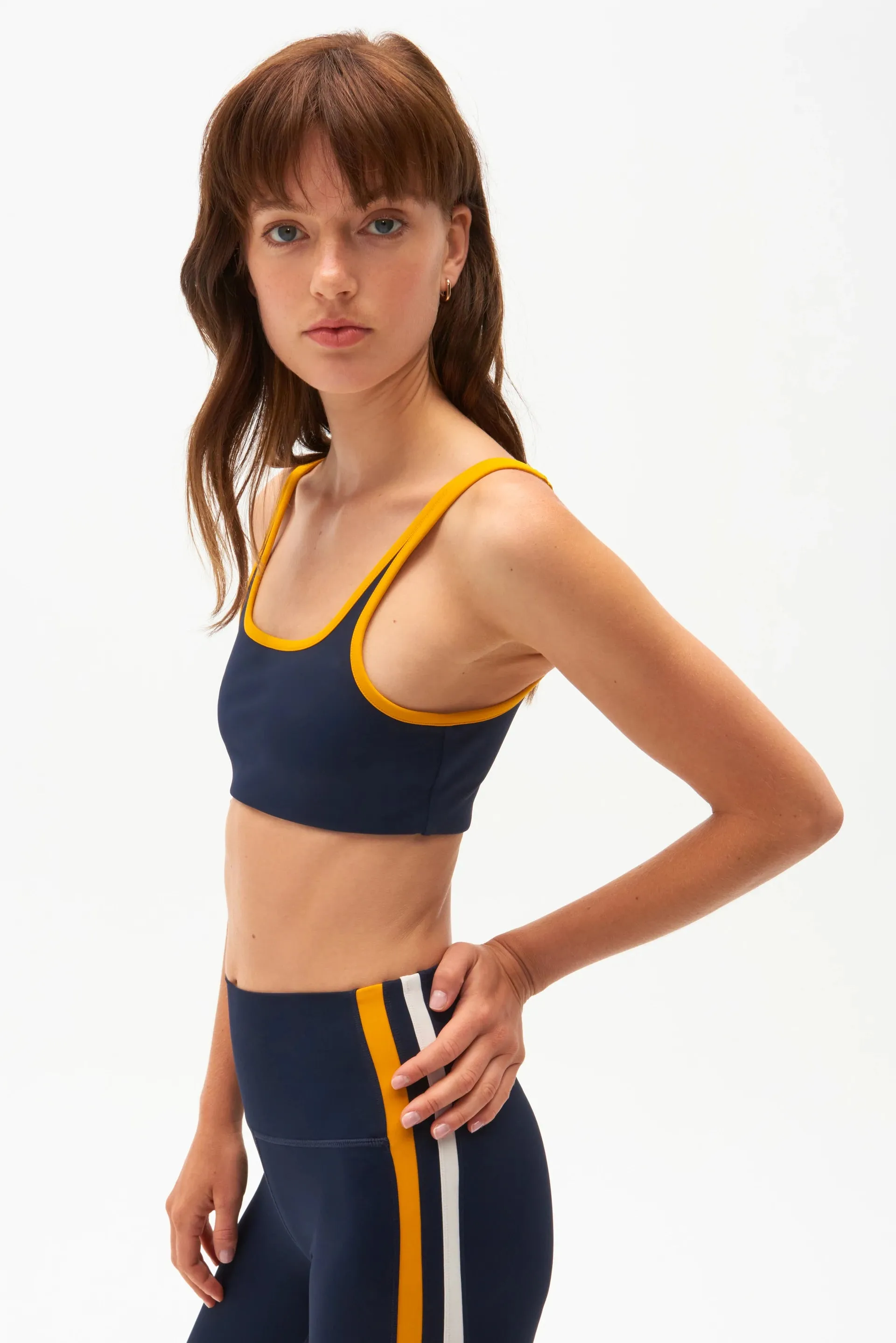 Cait Recycled Techflex Bra, Indigo/Marigold