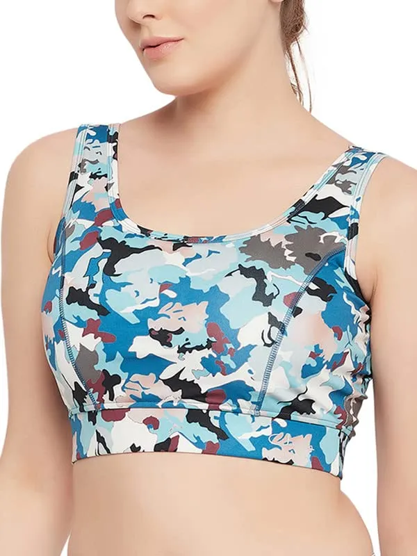 Clovia Women's Medium Impact Padded Non-Wired Camouflage Print Sports Bra (BRS026C03_Blue_M)