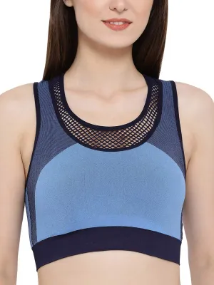 Clovia Women's Padded Seamless Sports Bra with Racerback (BR1869P08_Blue_XXL)