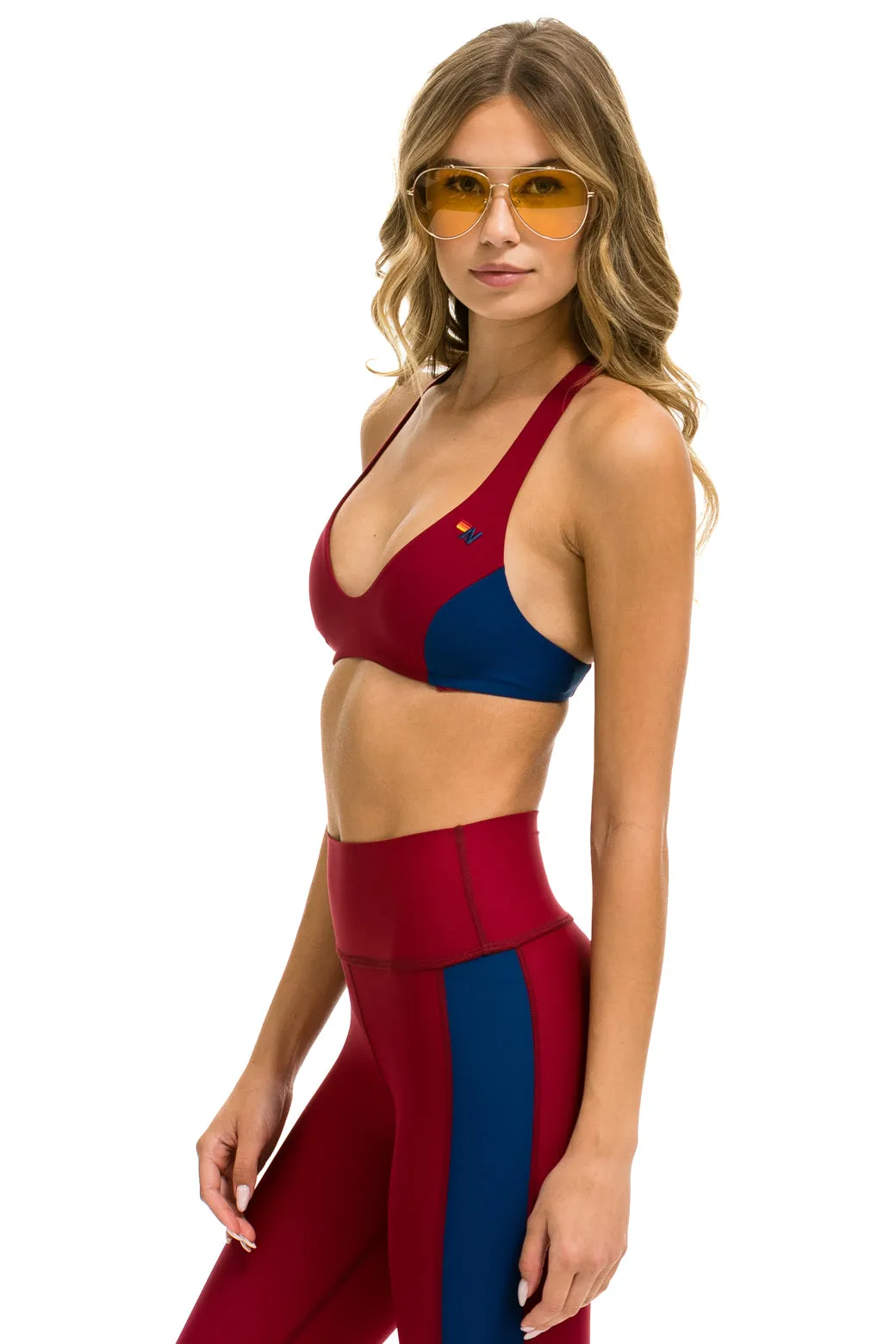 COLOR BLOCK BRALETTE SPORTS BRA - BLAZE