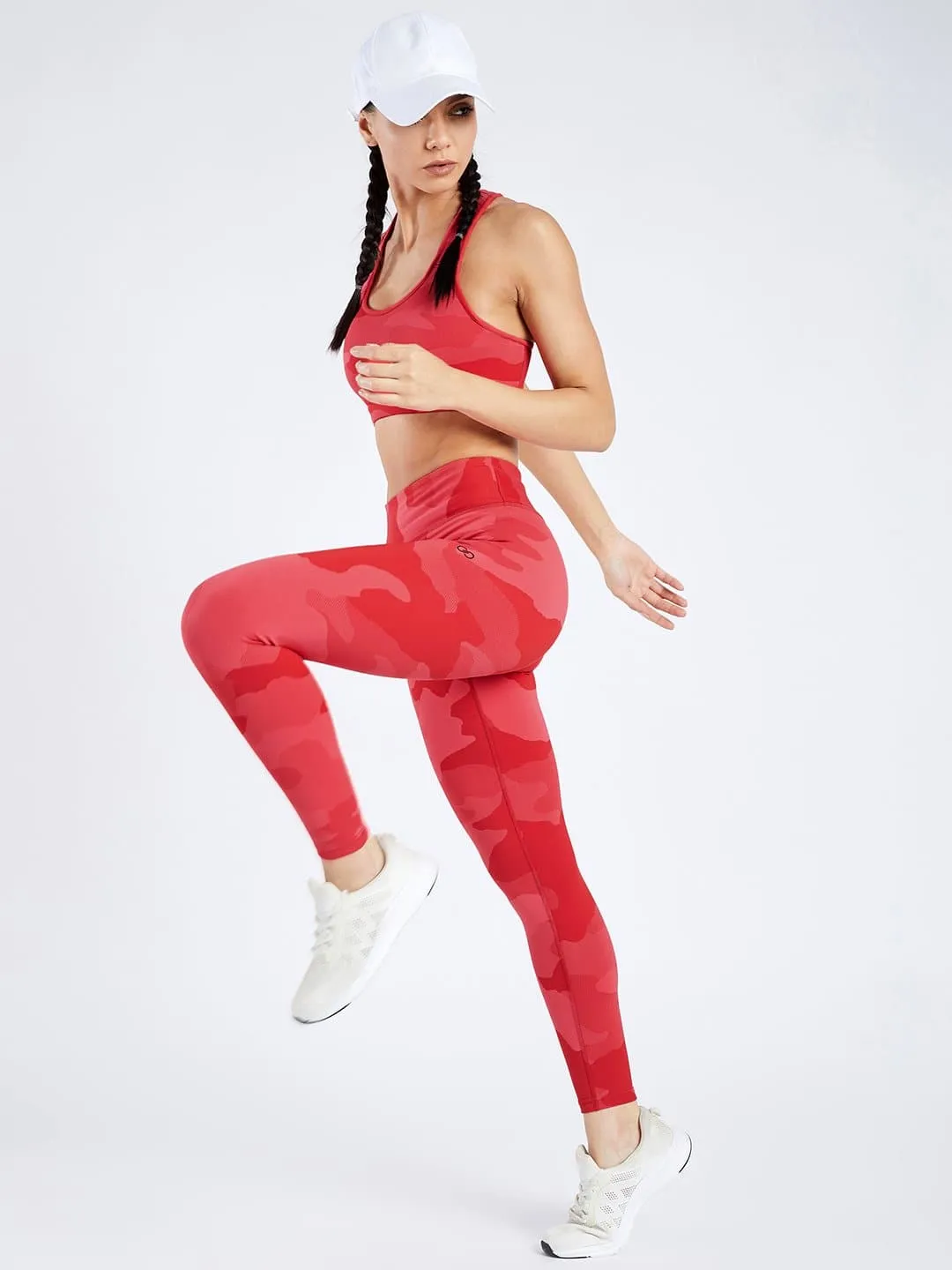 Creeluxe Camo Jacquard Cherry Red Sports Bra