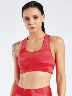 Creeluxe Camo Jacquard Cherry Red Sports Bra