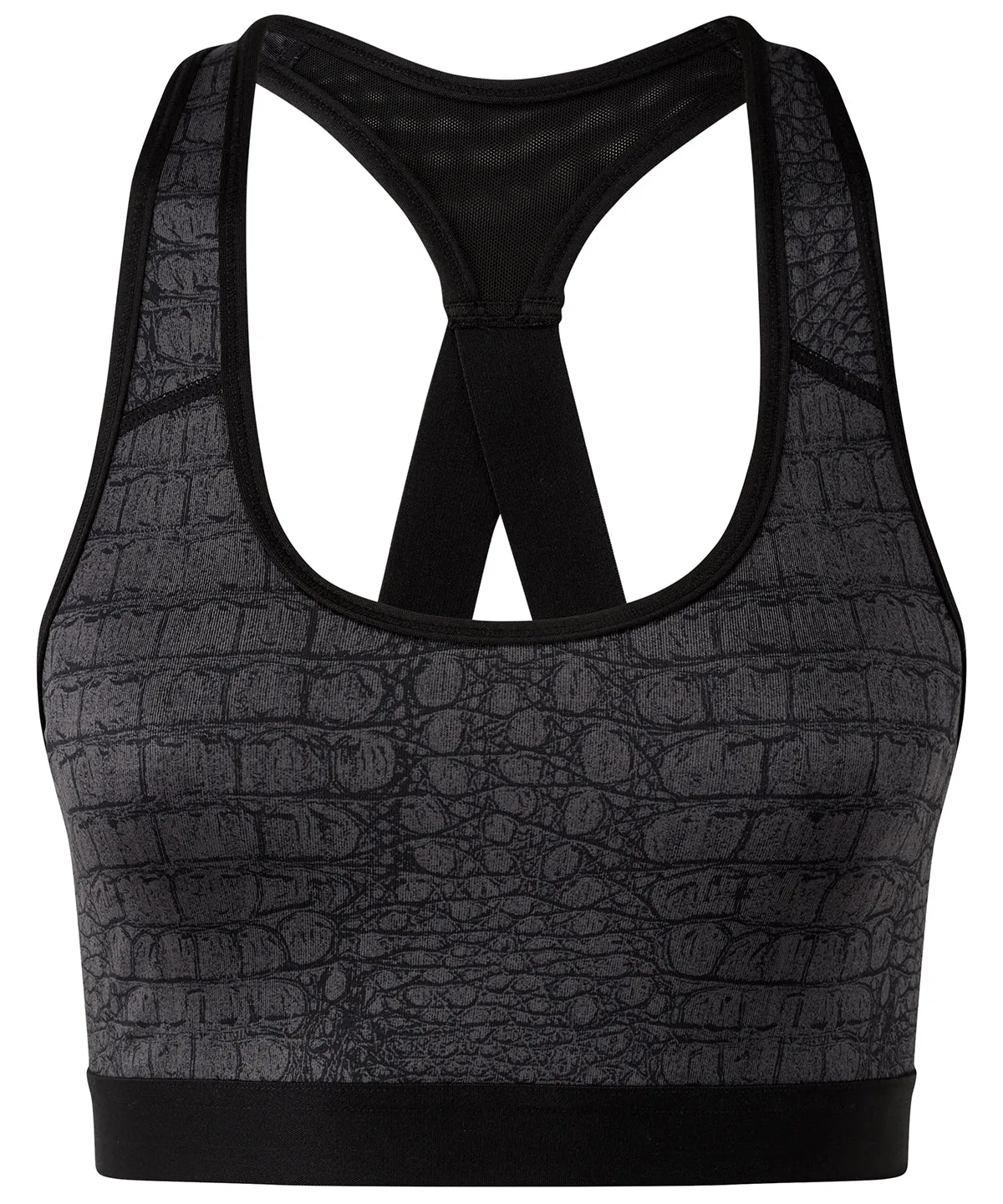 Crocodile Black - TriDri® performance animal printed bra (medium impact)