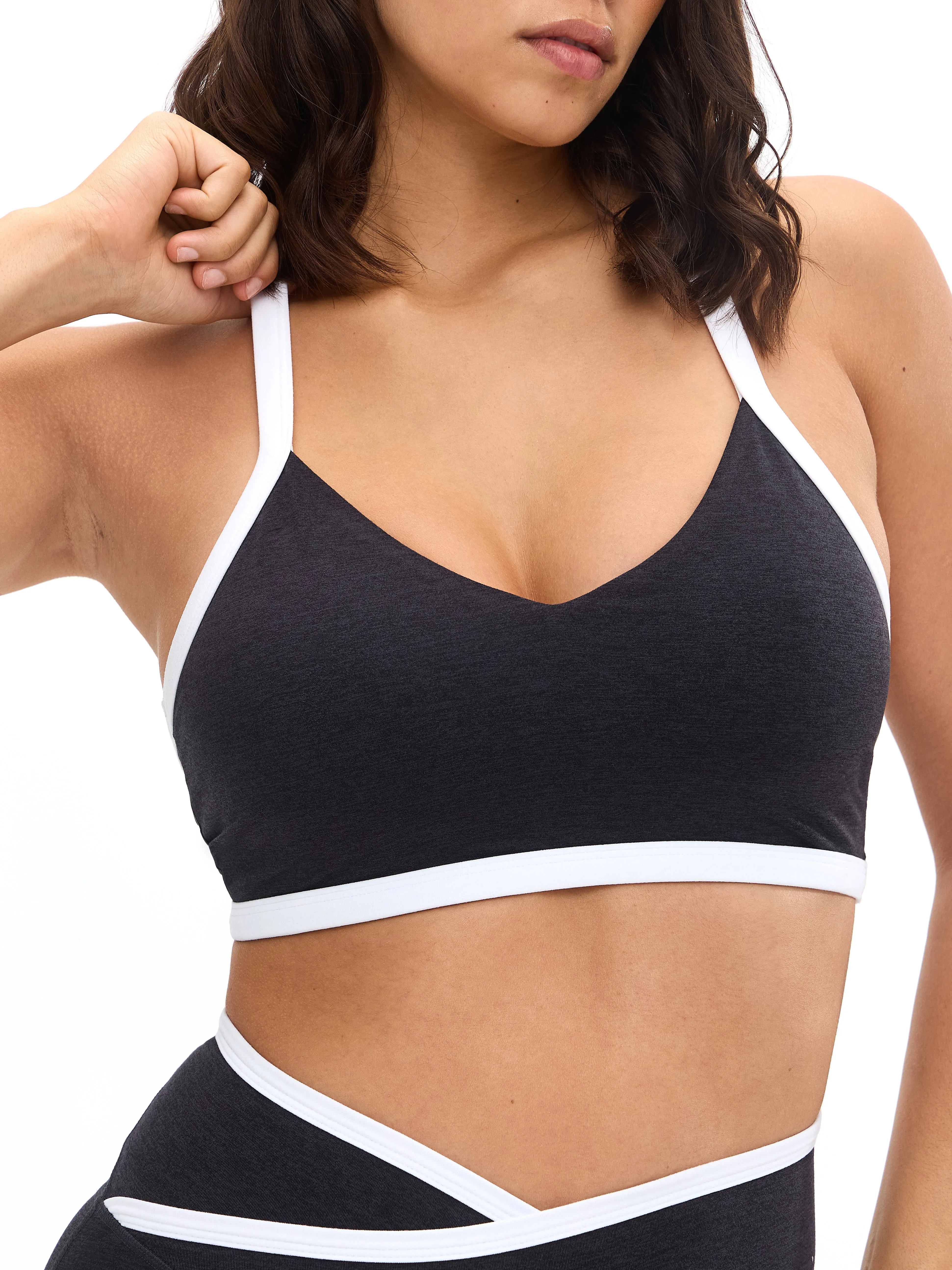 Dream Heather Contrast Sports Bra - Onyx Black and White