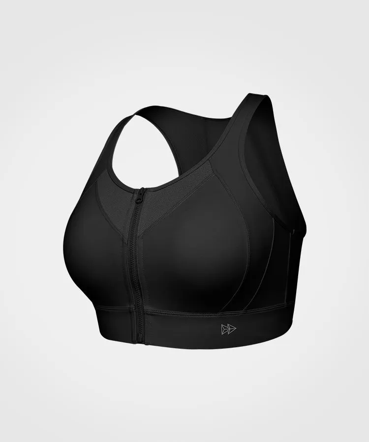 Echo Jacquard Mesh Zip Front Padded Running Bra | Women's High Support Sports Bra