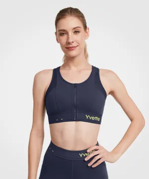 Echo Logo Mesh Zip Front Padded Running Bra | Women's High Support Sports Bra