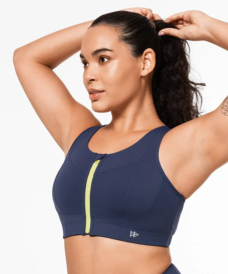 Echo Zip Perforated Racerback Padded Running Bra | Women's High Support Sports Bra