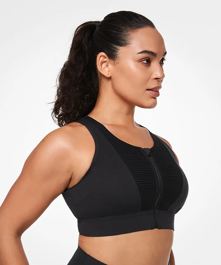 Echo Zipper Mesh Racerback Padded Running Bra | Women's High Support Sports Bra