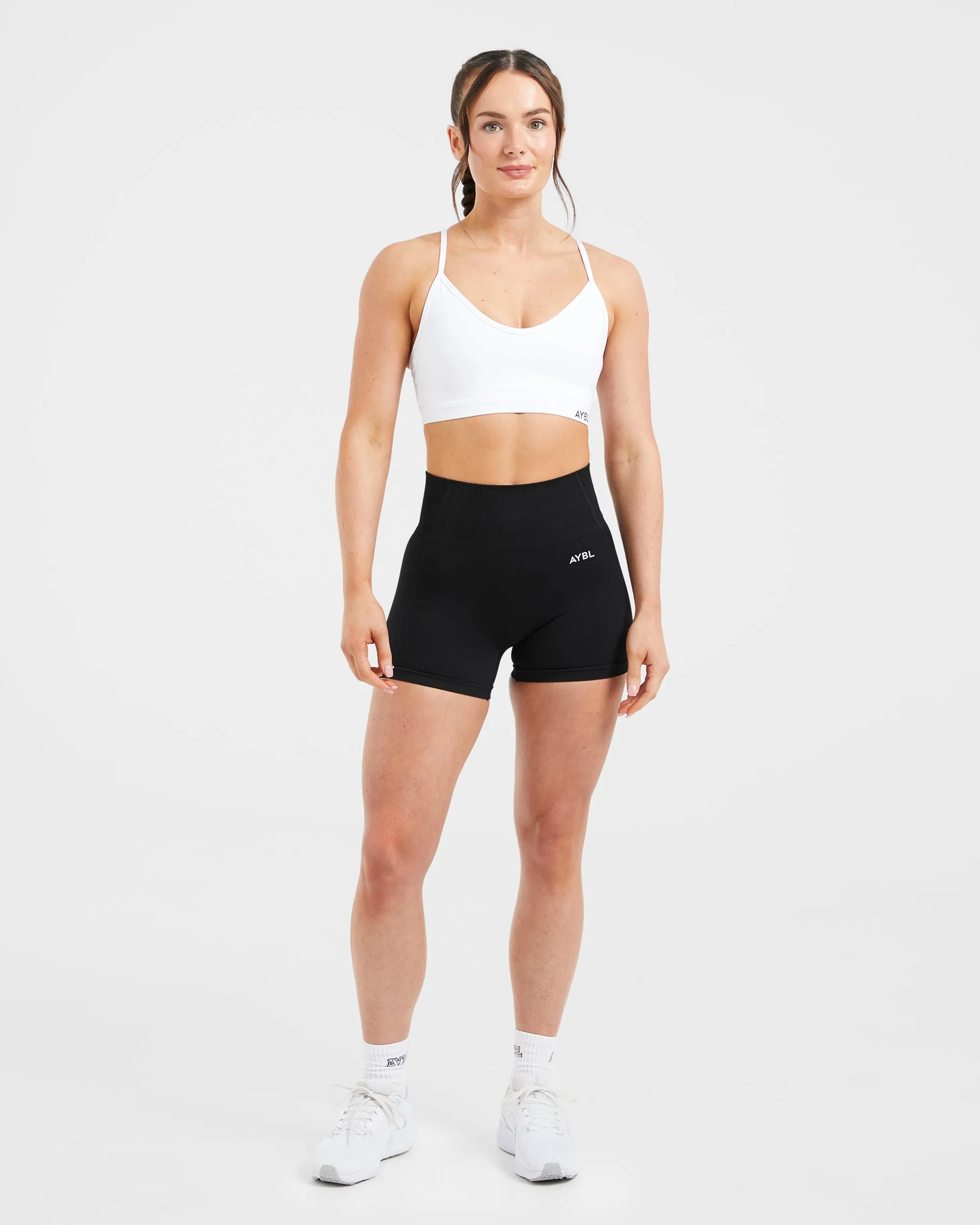 Essential V Neck Sports Bra - White