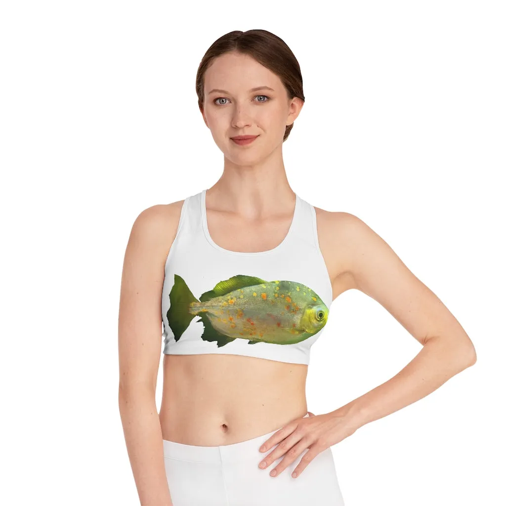 Green Fish with Specs Sports Bra (AOP)