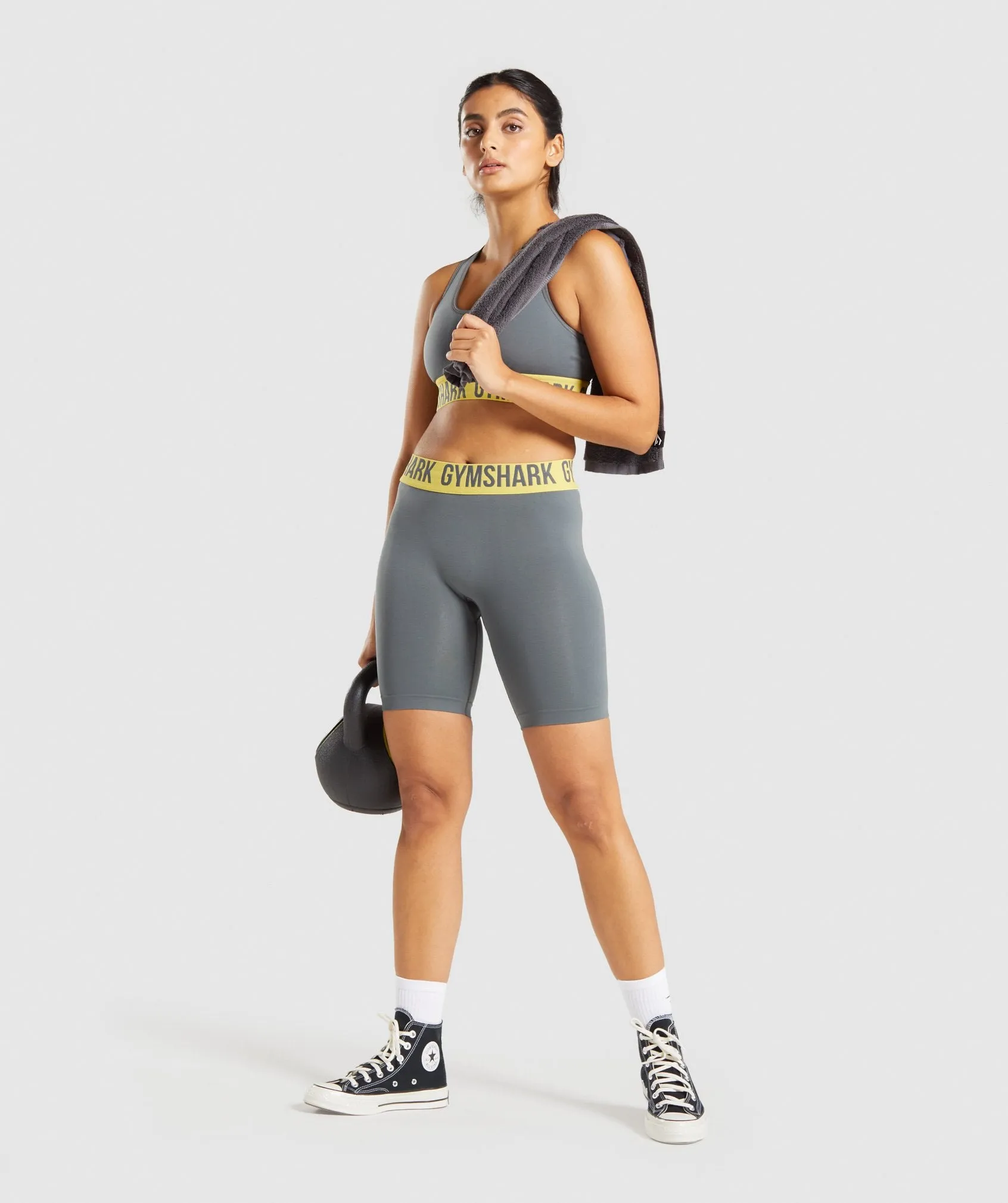 Gymshark Fit Seamless Sports Bra - Charcoal/Yellow