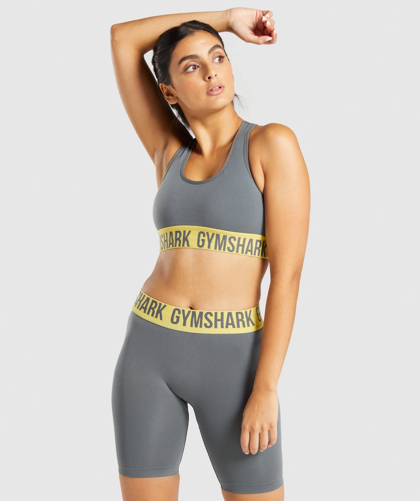 Gymshark Fit Seamless Sports Bra - Charcoal/Yellow