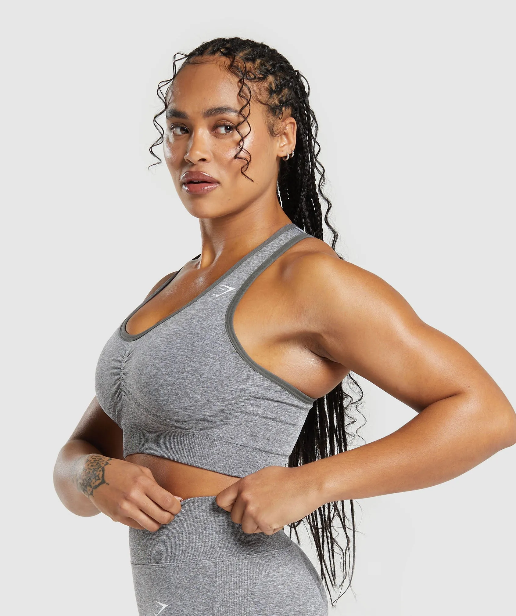 Gymshark Lift Contour Seamless Sports Bra - Brushed Grey/White Marl