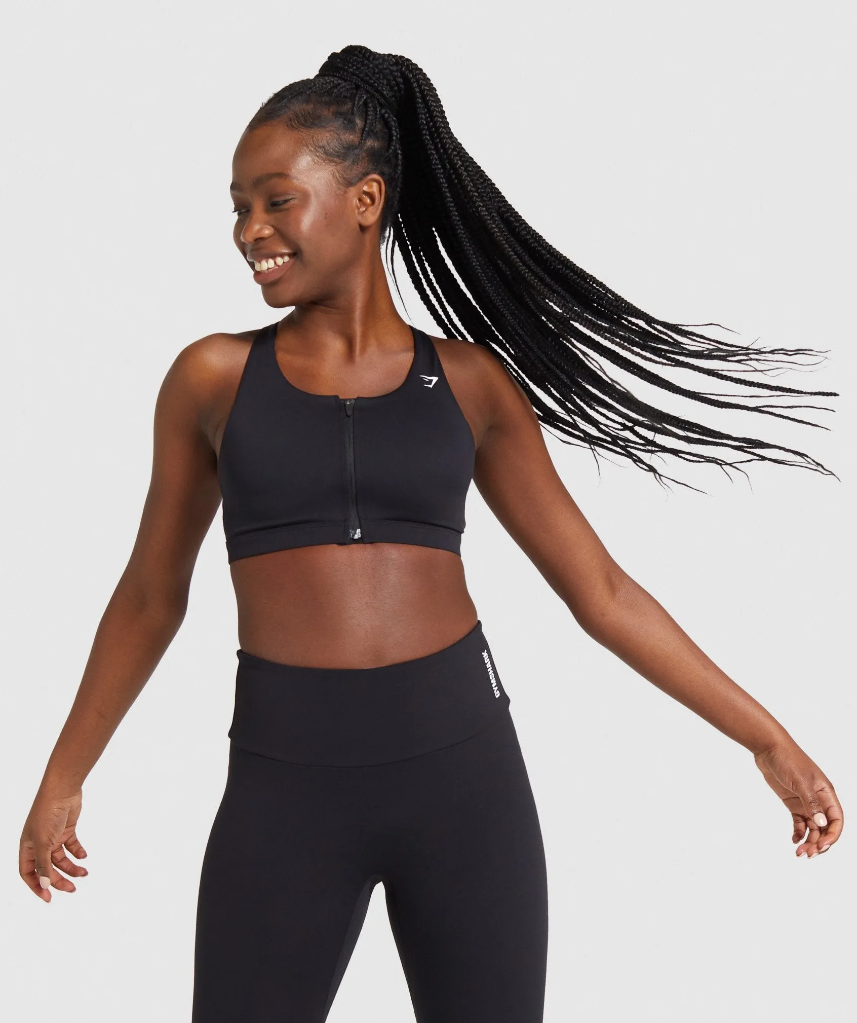 Gymshark Zip Up Training Sports Bra - Black