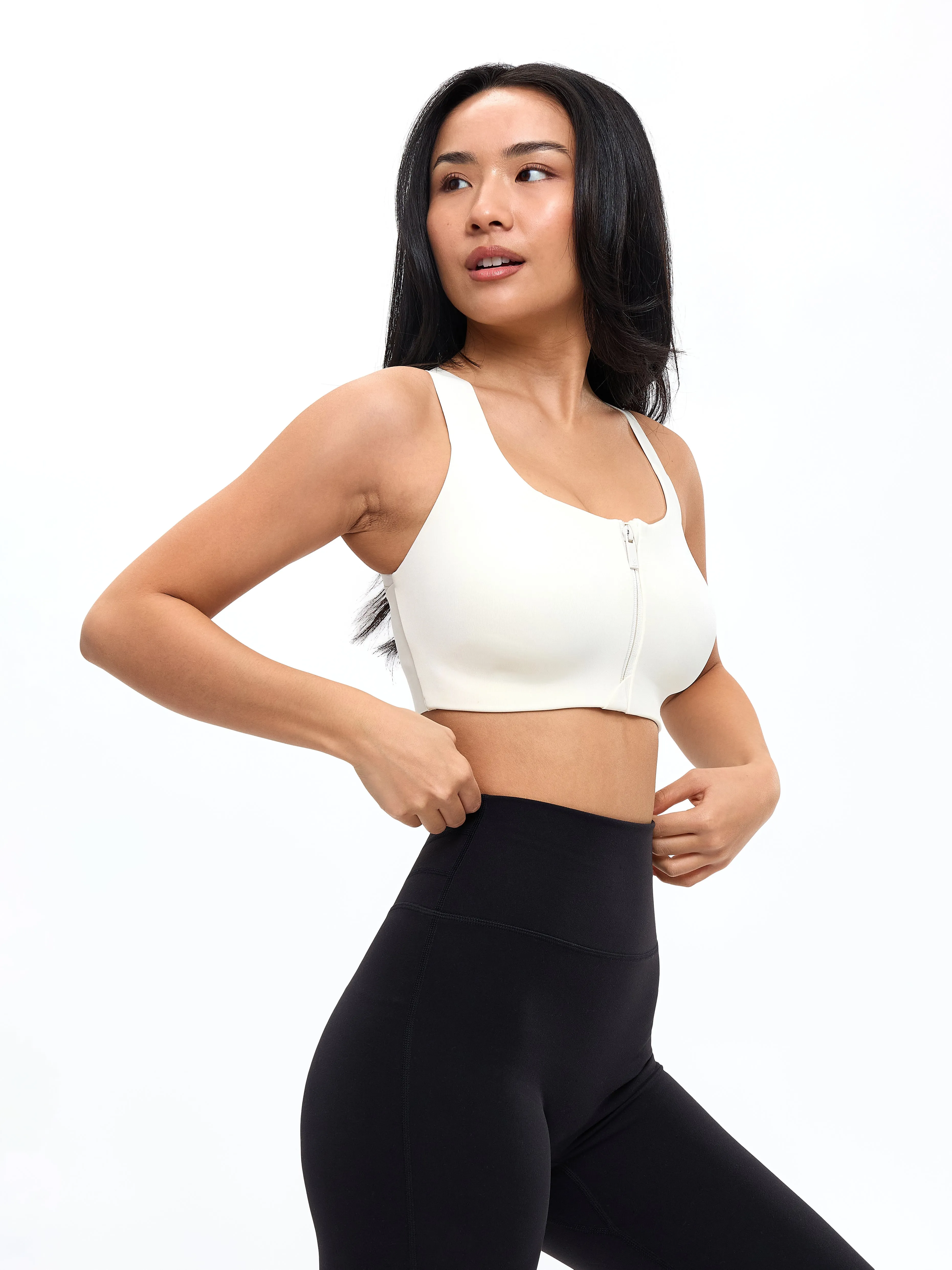 High Impact Zip Sports Bra - Ivory