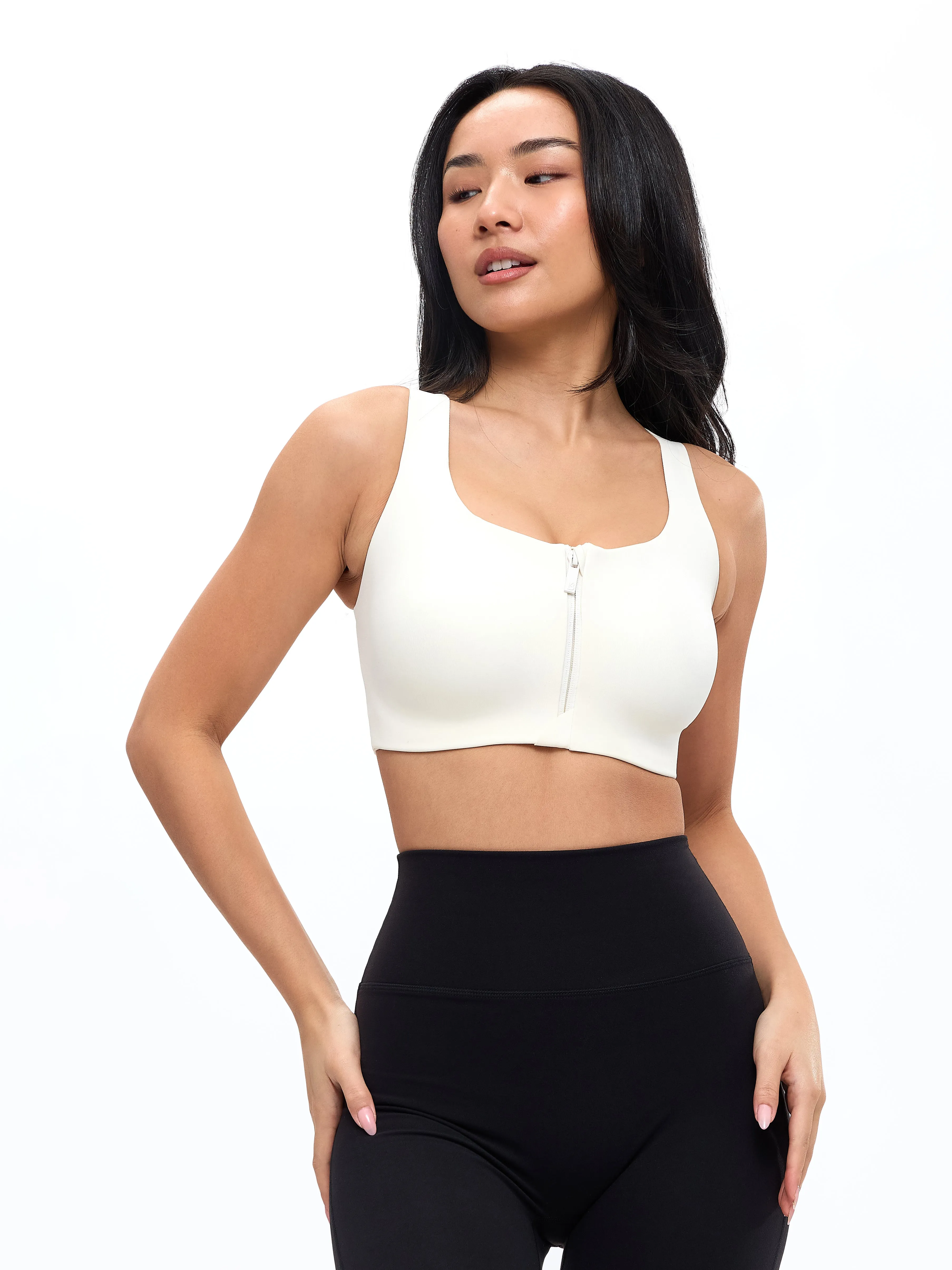 High Impact Zip Sports Bra - Ivory