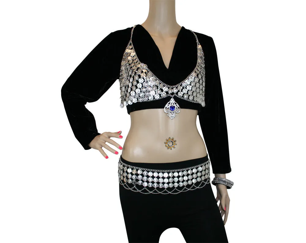 Hip Shakers Sexy Dangling Jewel Silver Coin Bra Top Performance Costume