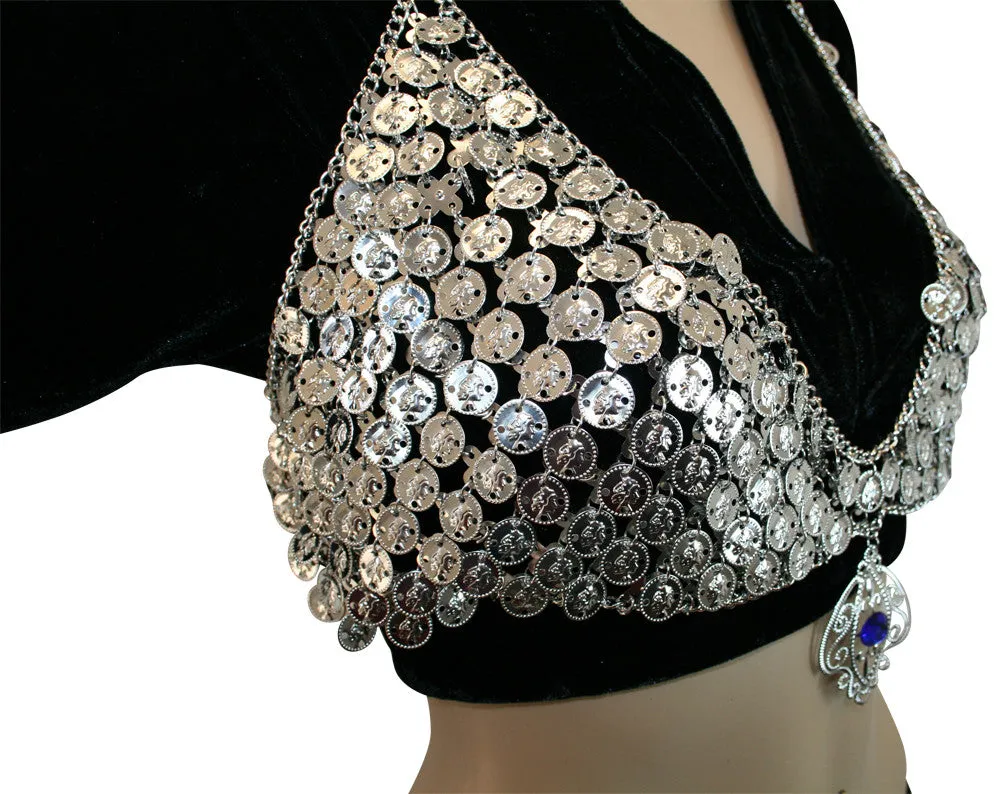 Hip Shakers Sexy Dangling Jewel Silver Coin Bra Top Performance Costume