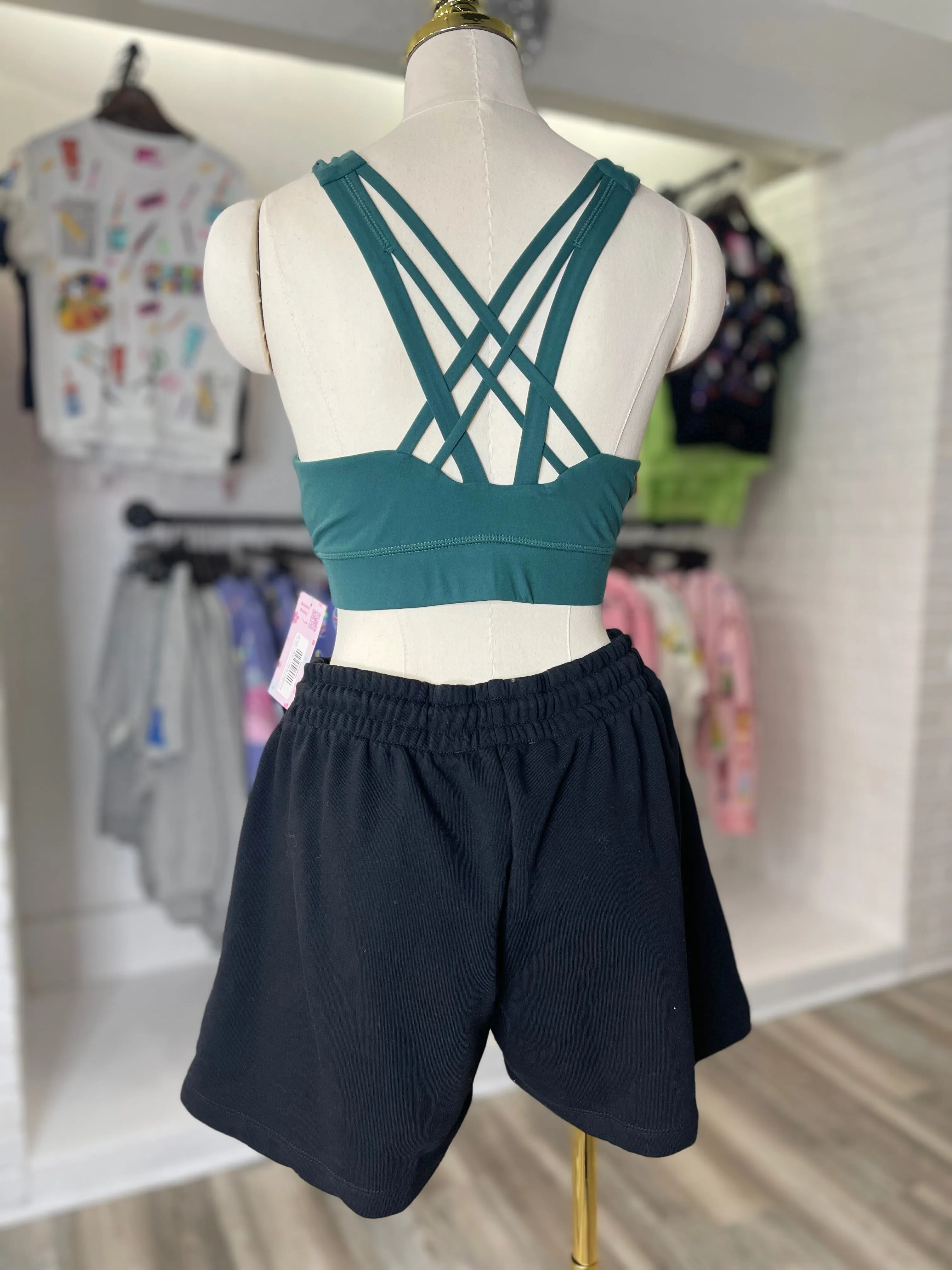 Kenzie Yoga Butter Crisscross Padded Sports Bra Everglade Green