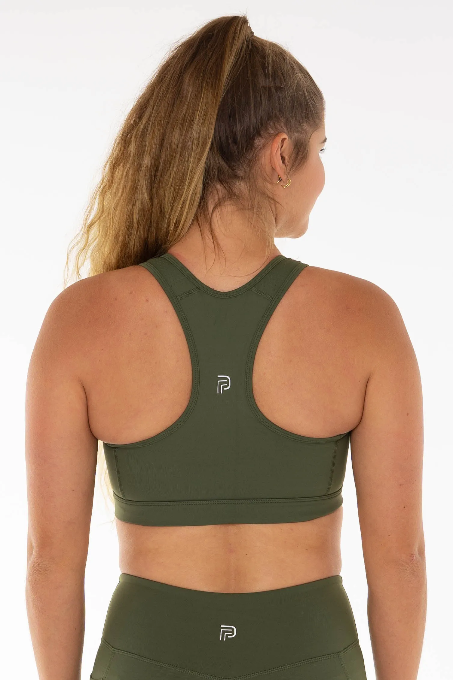 Khaki Laser Cut Sports Bra