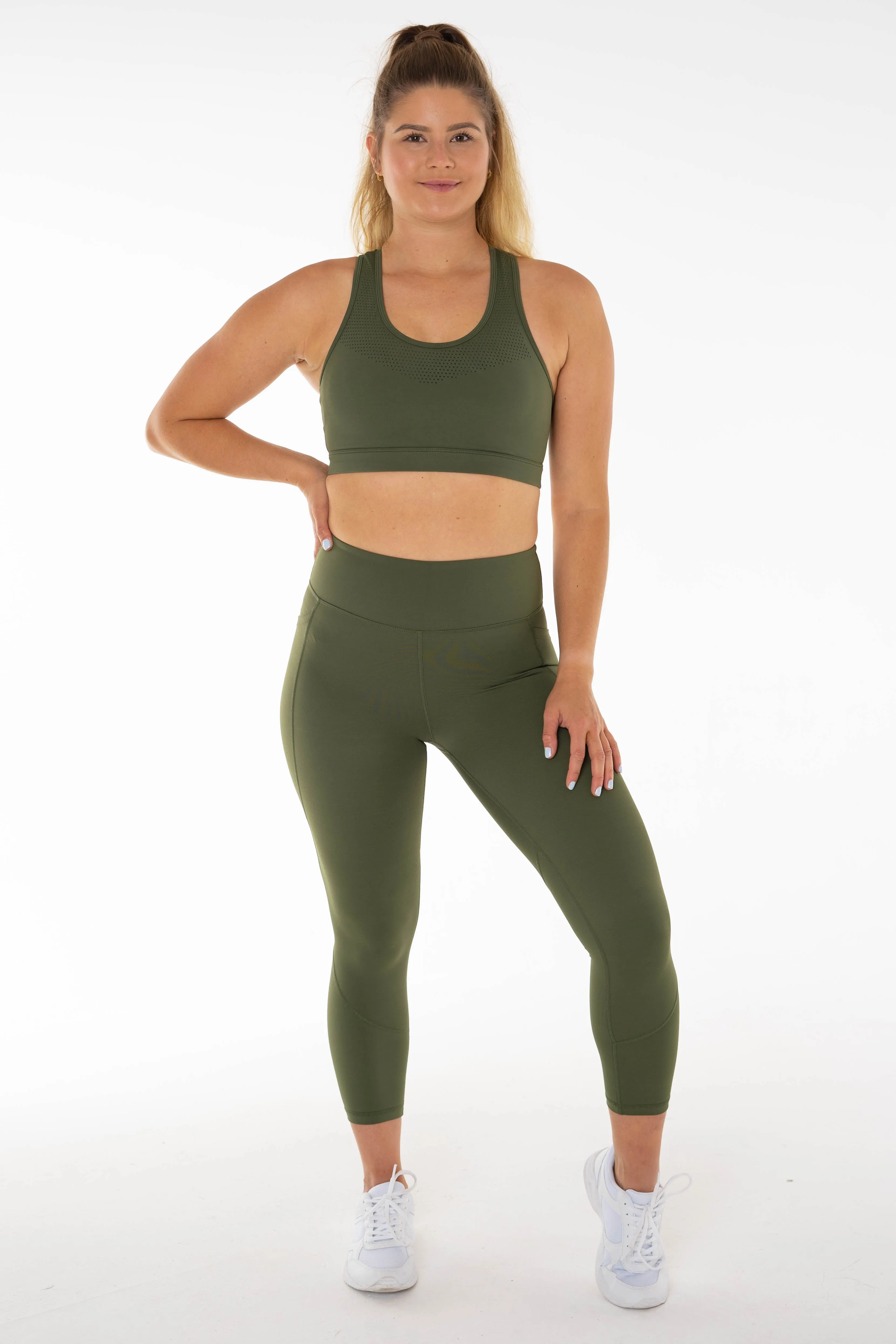 Khaki Laser Cut Sports Bra