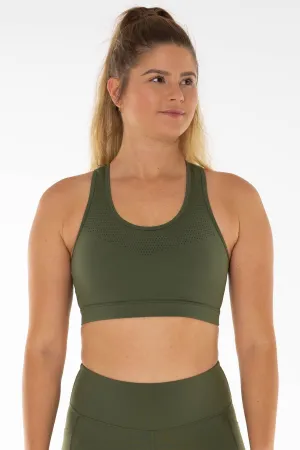 Khaki Laser Cut Sports Bra