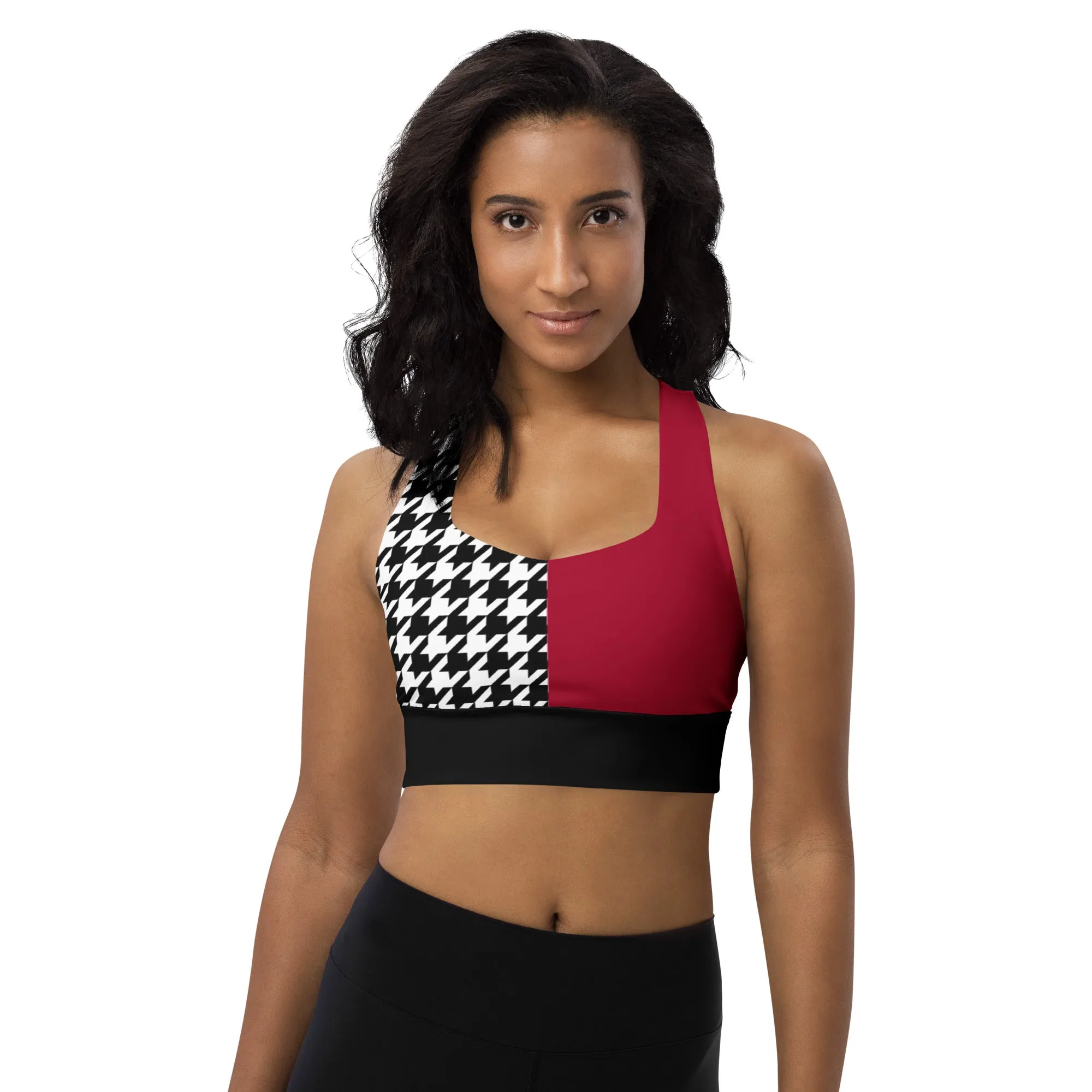 Longline sports bra Red and Houndstooth