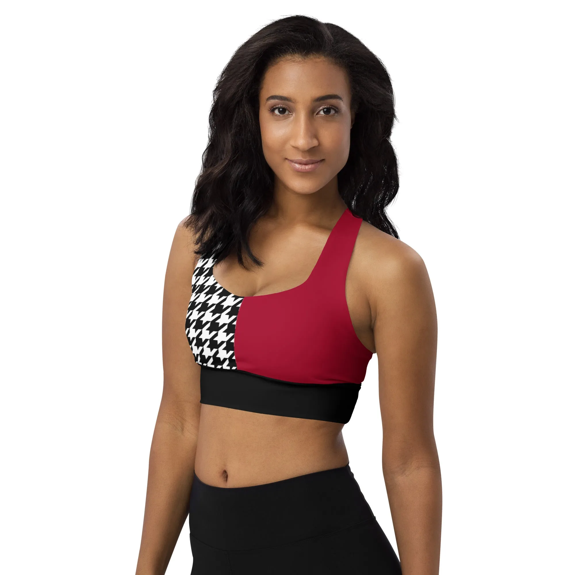 Longline sports bra Red and Houndstooth