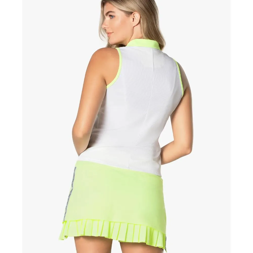 Lucky in Love Women's Electric Toile At Ease Sleeveless Polo - White/Lemon