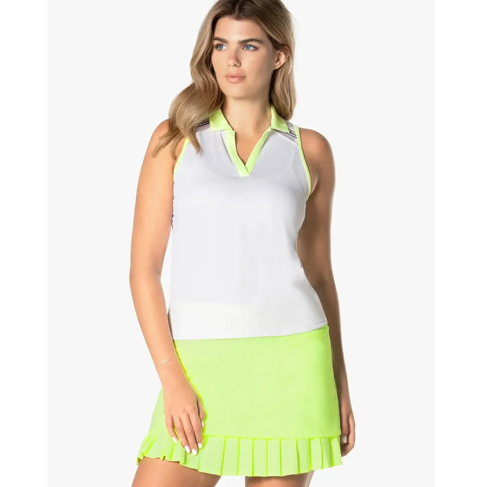 Lucky in Love Women's Electric Toile At Ease Sleeveless Polo - White/Lemon