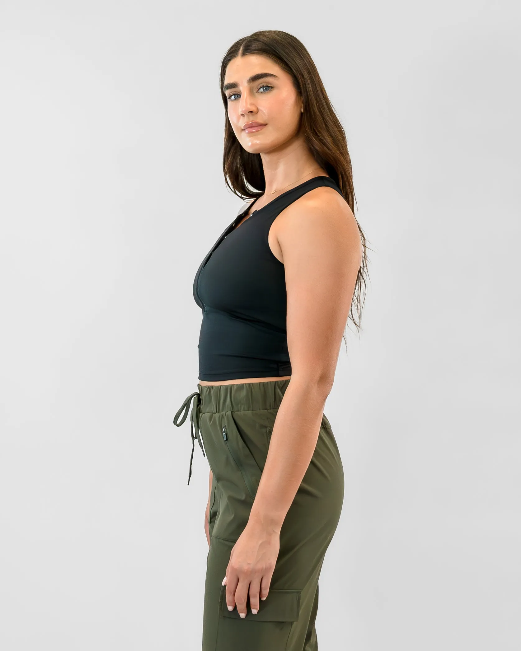 Lux Vinyasa Henley Crop Top - Black