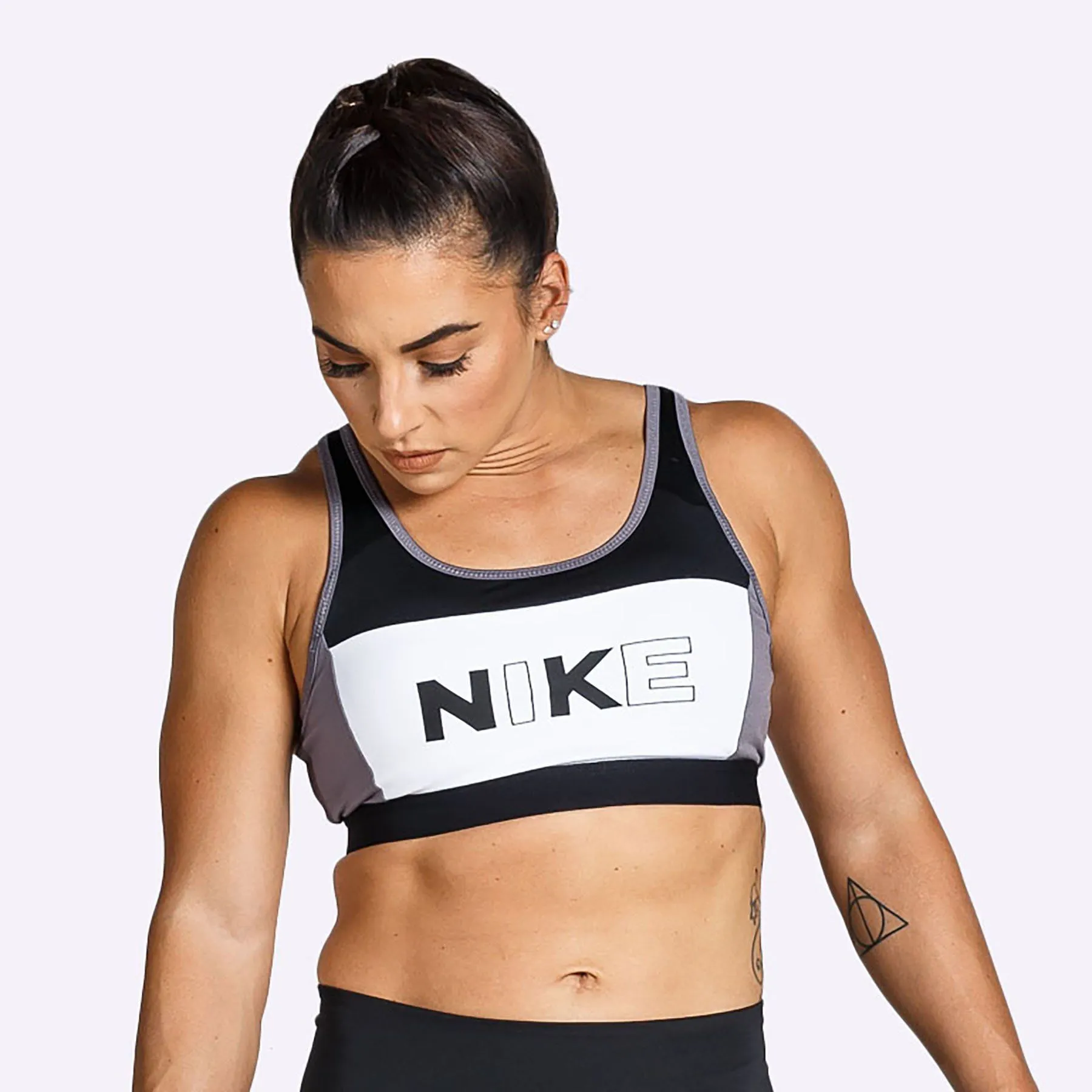 Nike - Women's Medium Support Sports Bra - Black/White/Gunsmoke/Black