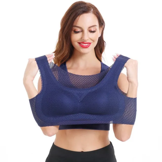 OCW Women Bra Yoga Mesh Wirefree Seamless Removable Cup Breathable Push Up Lovely Plus Size M-7XL