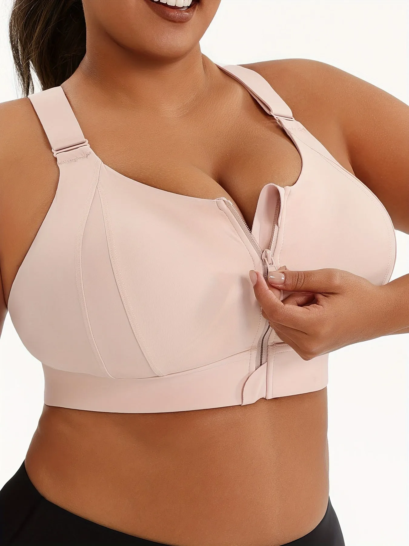 Plus Size Front Zip High Elasticity Sports Bra - Padded Yoga Bra with Adjustable Straps and Stylish Racerback Design