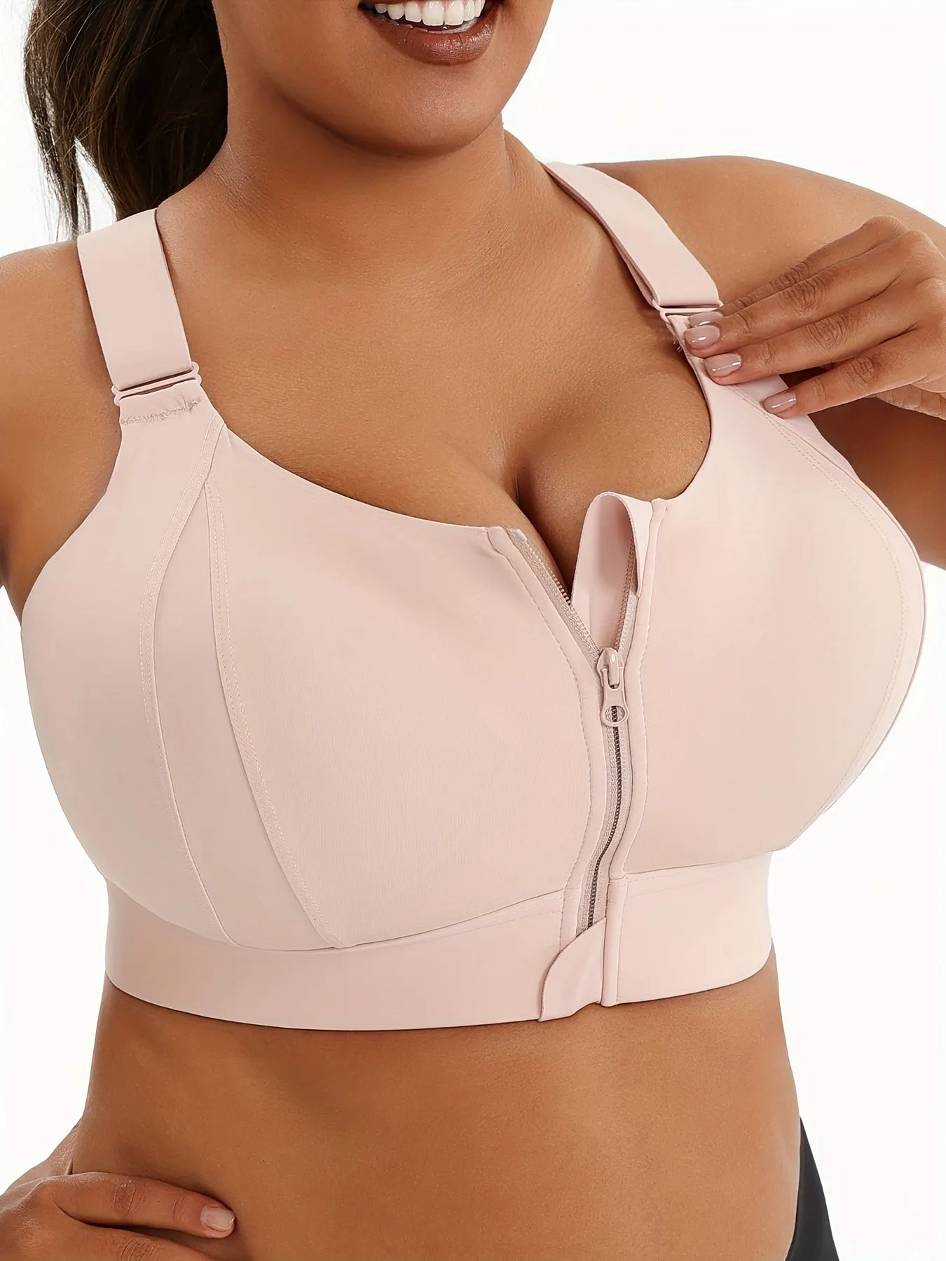 Plus Size Front Zip High Elasticity Sports Bra - Padded Yoga Bra with Adjustable Straps and Stylish Racerback Design